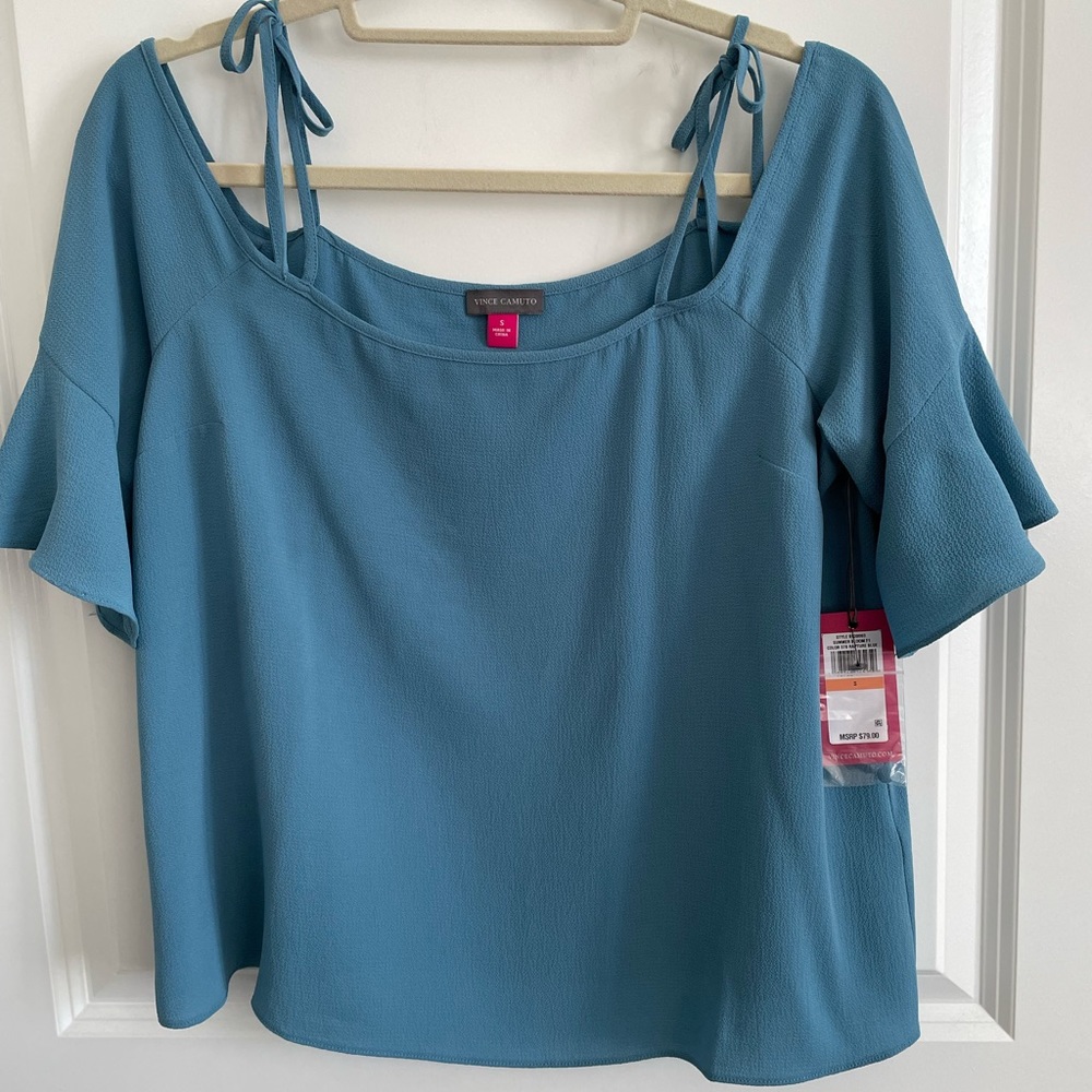 Vince Camuto off the shoulder flutter sleeve blue blouse